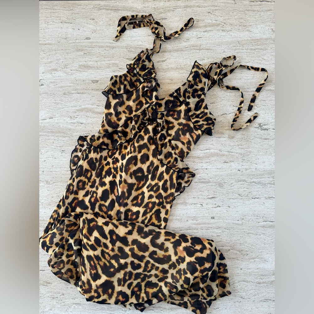 ***SOLD*** Steve Madden leopard print long dress with ruffles